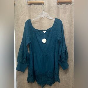 ODDY Deep Teal Blouse with Lace Accents